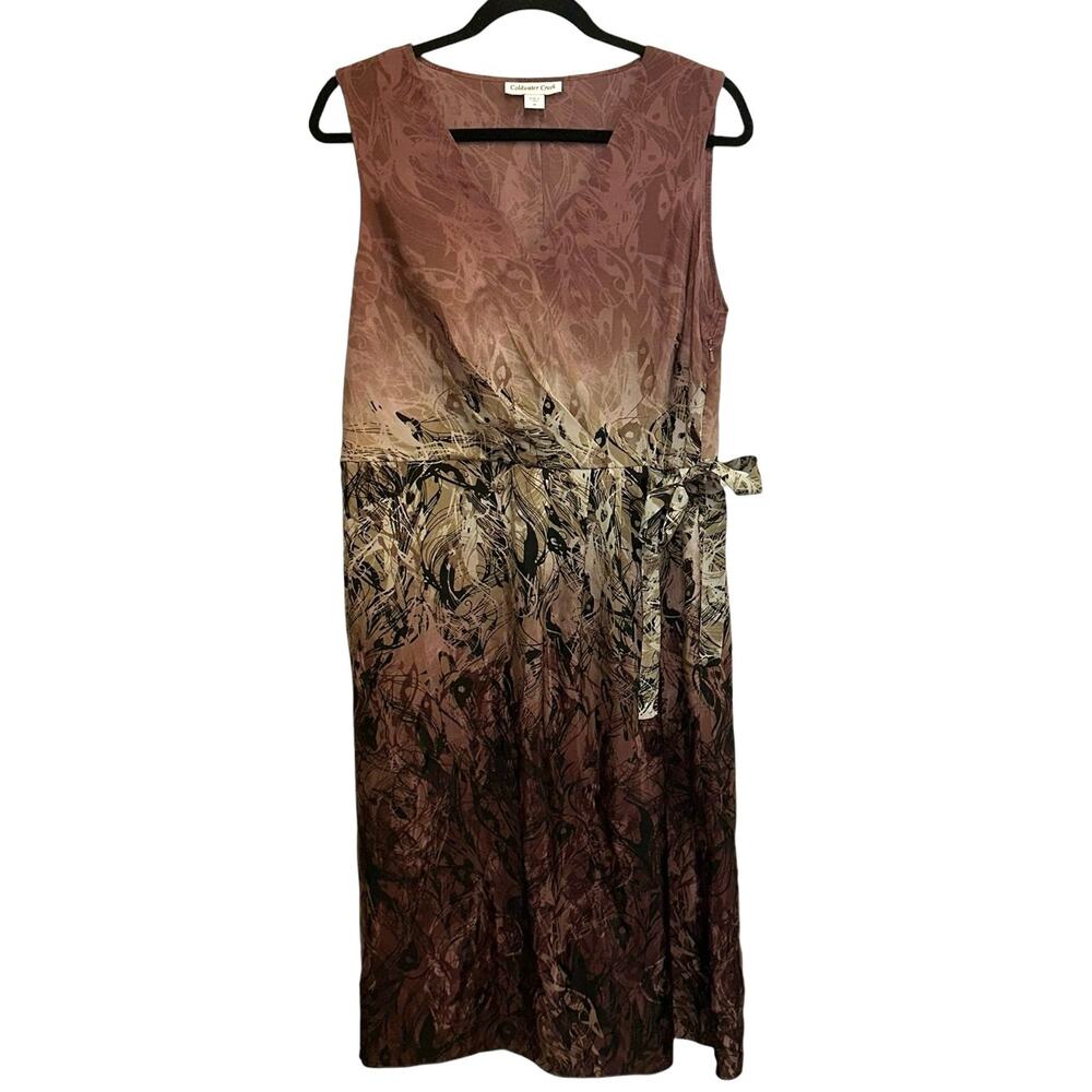Coldwater Creek Dress 16 Pink Black Wrap Tie Waist Sleeveless Midi